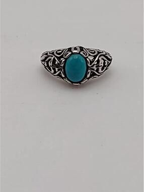 925 Turquoise Cabochon Ring Size 5 Vintage Style